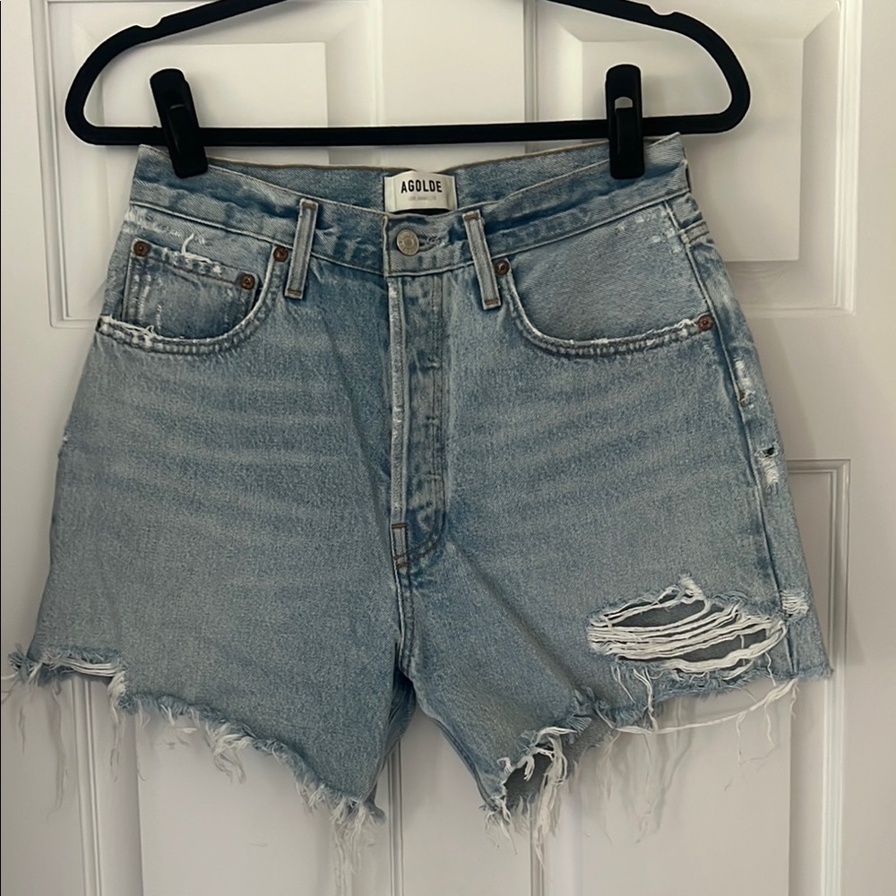 Agolde Blue Jean Shorts High-Waisted Distressed